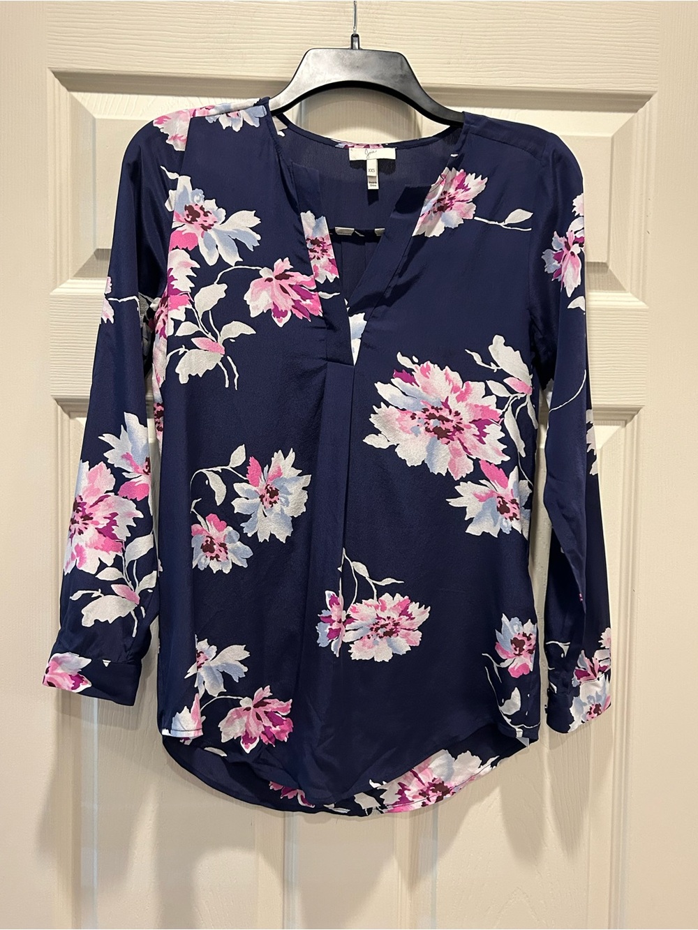 Joie Navy Floral Split V-Neck Blouse